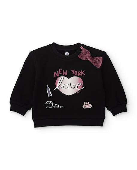 Ensemble bébé fille en molleton avec sweat imprimé et détail nœud Noir 2 - vertbaudet enfant 
