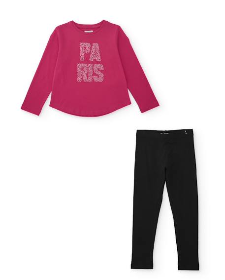 Ensemble fille en maille avec t-shirt imprimé et leggings ajustés Rose 1 - vertbaudet enfant 