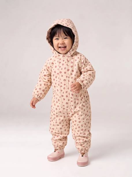 Combinaison de pluie imprimée à capuche bébé doublée polaire vanille+vieux rose 2 - vertbaudet enfant 