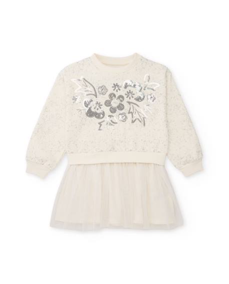 Robe pour fille avec haut en molleton brodé et jupe en tulle Blanc 1 - vertbaudet enfant 