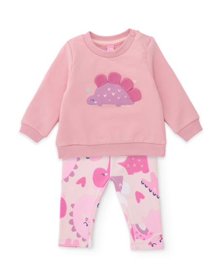 Ensemble en molleton pour bébé avec sweat-shirt dinosaure Rose 1 - vertbaudet enfant 