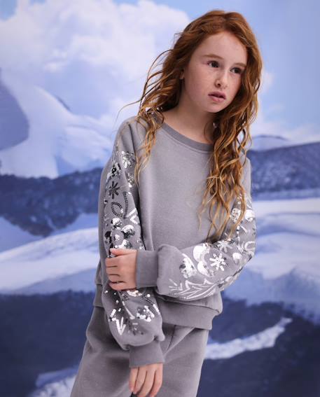 Sweat-shirt fille en molleton avec design floral en sequins sur les manches Gris 1 - vertbaudet enfant 