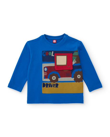T-shirt manches longues en jersey pour garçon avec motif véhicule Bleu 2 - vertbaudet enfant 