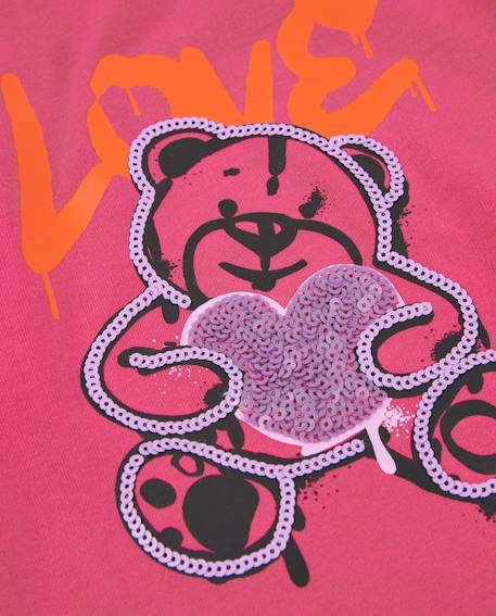 T-shirt fille en maille avec imprimé ourson et sequins Rose 4 - vertbaudet enfant 