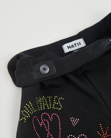 Pantalon fille en molleton à jambes larges et détails floraux Noir 3 - vertbaudet enfant 