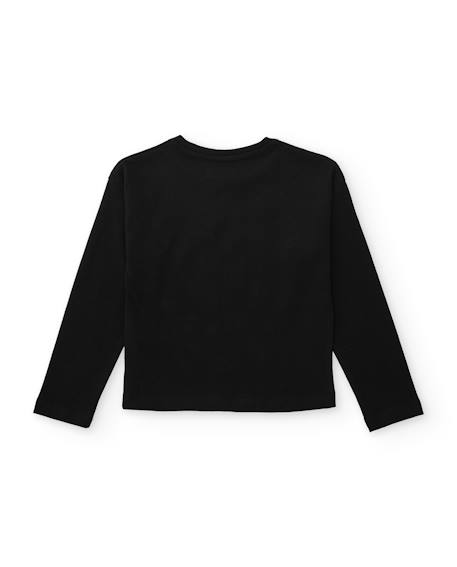 T-shirt fille en maille avec manches longues et imprimé graphique Noir 2 - vertbaudet enfant 