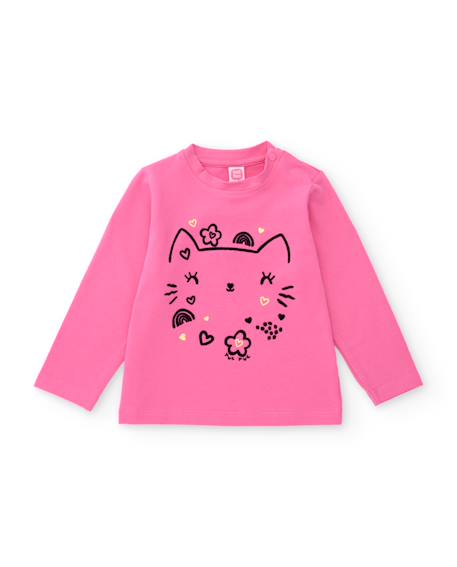 T-shirt bébé fille en jersey à motif ludique et manches longues Rose 1 - vertbaudet enfant 