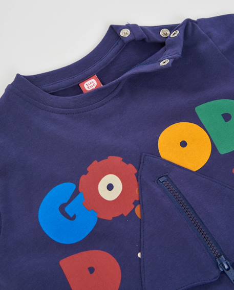 T-shirt en jersey pour garçon avec imprimé et fermeture éclair décorative Bleu 4 - vertbaudet enfant 