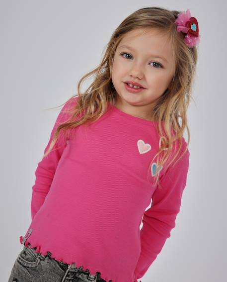 T-shirt bébé fille en jersey à manches longues et volants Rose 1 - vertbaudet enfant 