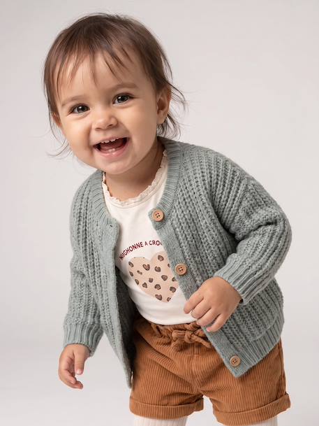 Gilet bébé en maille grosse jauge beige chiné+vert sauge 8 - vertbaudet enfant 