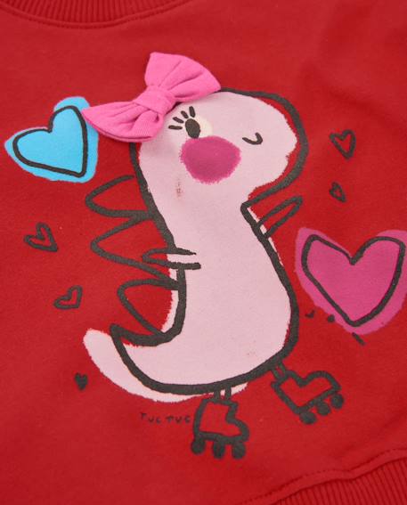 Sweat fille en molleton chaud à imprimé dinosaure Rouge 5 - vertbaudet enfant 