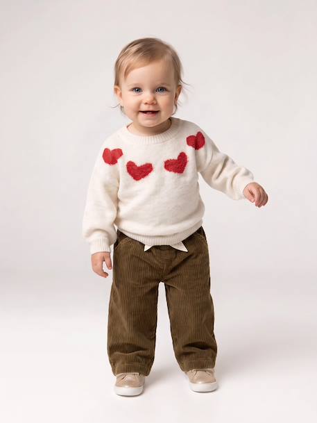 Pull jacquard bébé fille beige chiné+parme 7 - vertbaudet enfant 