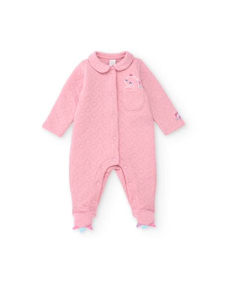 Barboteuse en maille pour bébé avec cœurs en relief Rose 1 - vertbaudet enfant 