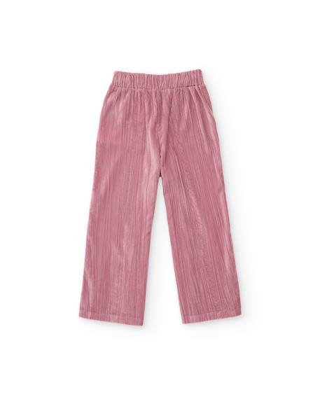 Pantalon fille en toile plate avec taille élastique et jambes droites Rose 2 - vertbaudet enfant 