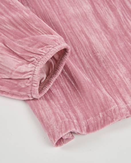 Blouse fille en tissu plat avec col plissé et volants Rose 4 - vertbaudet enfant 