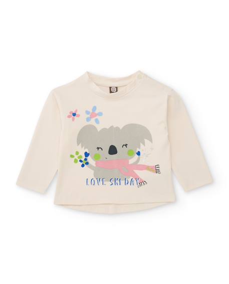 T-shirt en maille pour fille avec imprimé koala Blanc 1 - vertbaudet enfant 