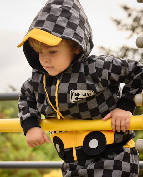 Sweat zippé bébé garçon en molleton à carreaux contrastés Noir 1 - vertbaudet enfant 