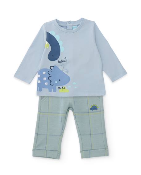 Ensemble bébé en molleton avec imprimé dinosaures Bleu 1 - vertbaudet enfant 