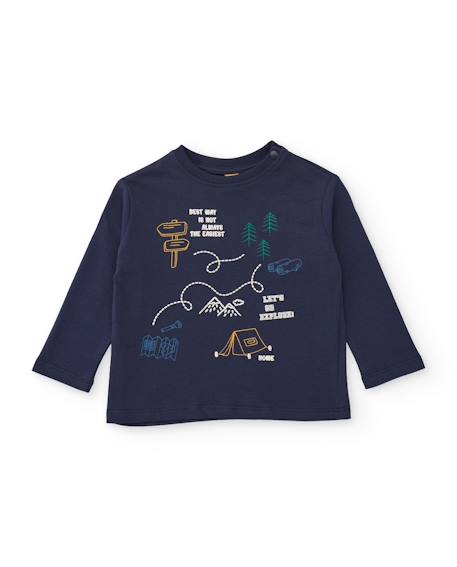 T-shirt en maille pour garçon à manches longues et imprimé aventure Bleu 1 - vertbaudet enfant 