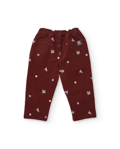 Pantalon fille en tissu tissé avec broderie et taille élastique Rouge 2 - vertbaudet enfant 