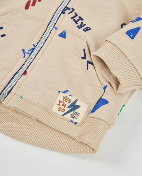 Veste zippée garçon en molleton à capuche style urbain Beige 4 - vertbaudet enfant 