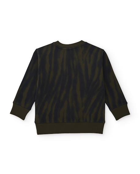Sweat garçon en molleton avec message imprimé et détails vert olive Vert 3 - vertbaudet enfant 