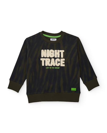 Sweat garçon en molleton avec message imprimé et détails vert olive Vert 2 - vertbaudet enfant 