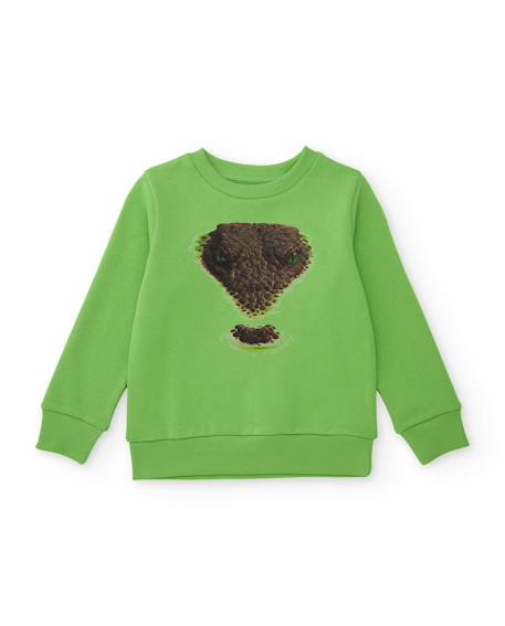 Sweat garçon en molleton avec imprimé graphique serpent Vert 2 - vertbaudet enfant 