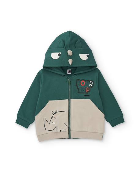 Ensemble bébé garçon en molleton avec sweat à capuche rhinocéros et pantalon Vert 3 - vertbaudet enfant 