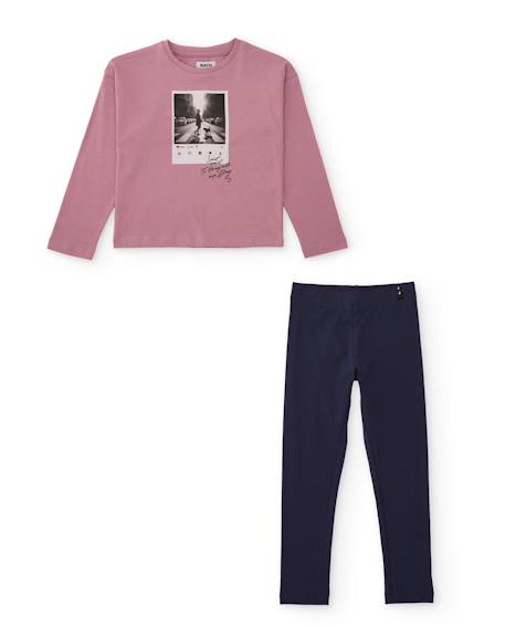Ensemble pour fille en maille avec t-shirt imprimé et leggings assortis Rose 1 - vertbaudet enfant 
