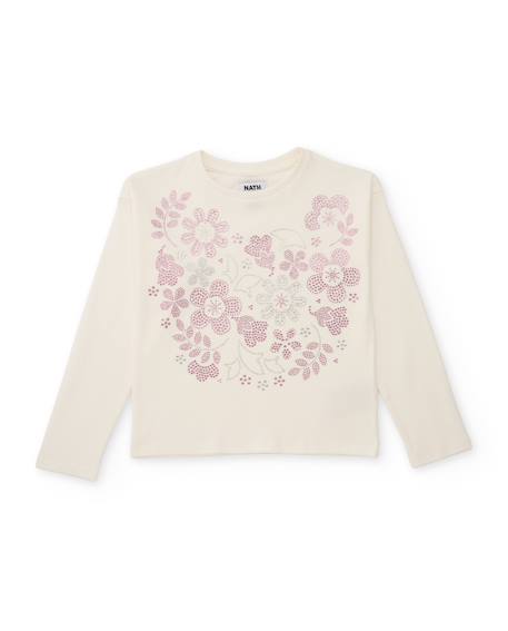 T-shirt fille en maille avec design floral et col rond Blanc 1 - vertbaudet enfant 