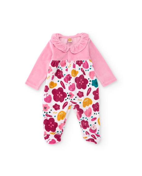 Barboteuse en tricot pour bébé avec imprimé floral Rose 1 - vertbaudet enfant 