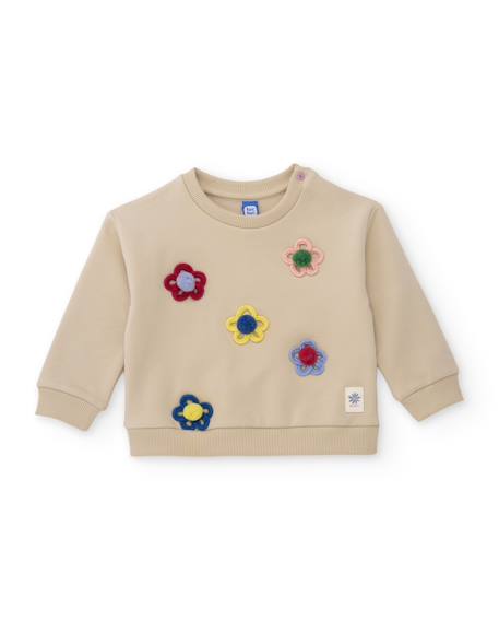 Ensemble fille en molleton avec sweat fleuri et legging imprimé Beige 2 - vertbaudet enfant 