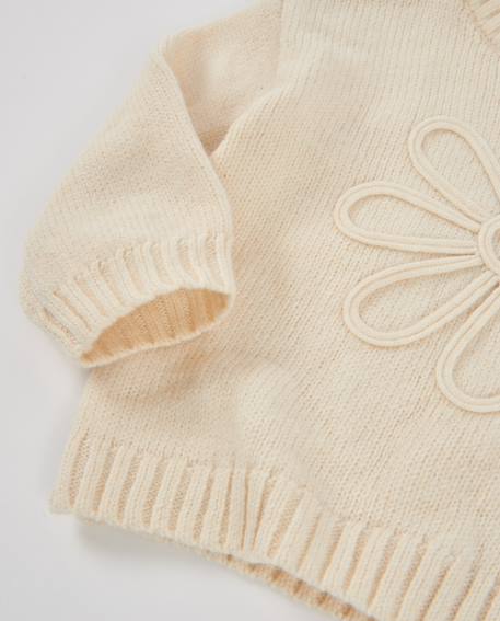 Pull en tricot pour bébé fille avec détail floral et toucher doux Blanc 3 - vertbaudet enfant 