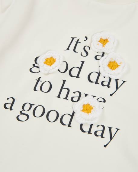 T-shirt fille en maille avec imprimé floral et message inspirant Blanc 4 - vertbaudet enfant 