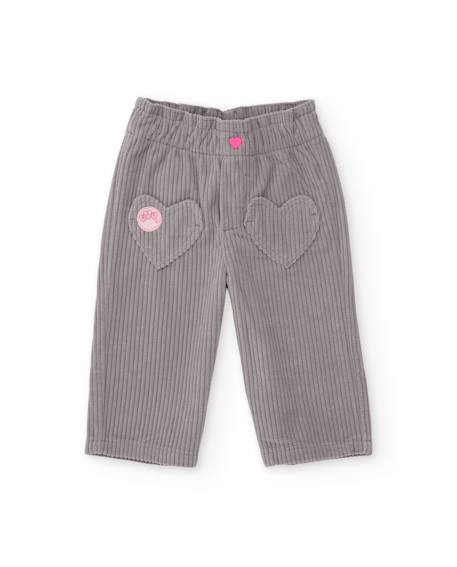 Pantalon en velours côtelé pour bébé fille avec détails de cœurs Gris 1 - vertbaudet enfant 