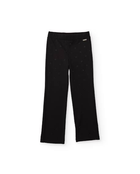 Pantalon pour fille en maille avec coupe droite et décoration subtile Noir 1 - vertbaudet enfant 