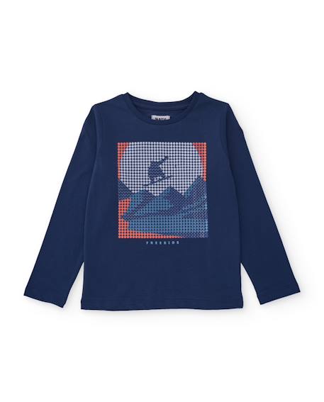 Ensemble garçon avec t-shirt en coton à motif géométrique et pantalon Bleu 2 - vertbaudet enfant 