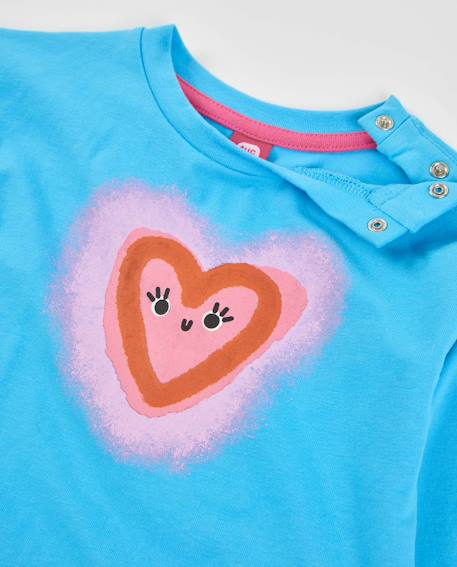 T-shirt fille en jersey à motif cœur et manches longues Bleu 3 - vertbaudet enfant 