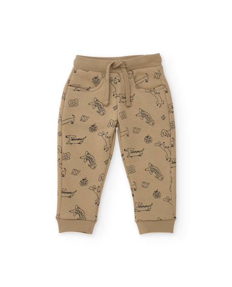 Pantalon en molleton pour garçon avec motif amusant et cordon de serrage Marron 1 - vertbaudet enfant 