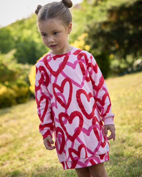 Robe fille en molleton doux à imprimé cœurs Rose 1 - vertbaudet enfant 