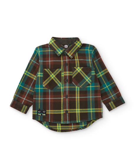Chemise bébé garçon en tissu motif tartan et double poche Marron 2 - vertbaudet enfant 