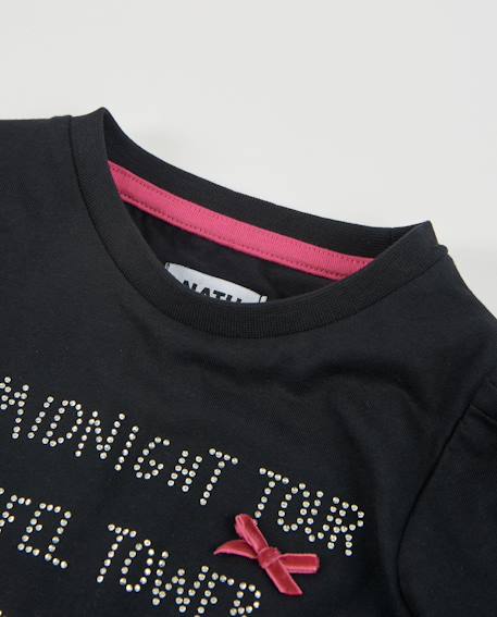 T-shirt fille en maille avec lettres brillantes et nœuds fuchsia Noir 3 - vertbaudet enfant 
