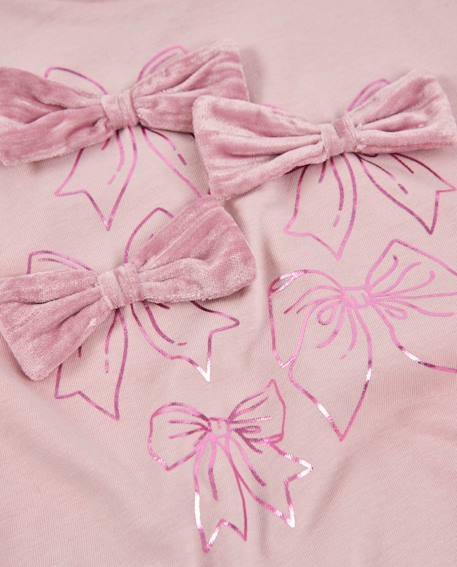 T-shirt fille en maille avec nœuds sur la poitrine et manches longues Rose 4 - vertbaudet enfant 