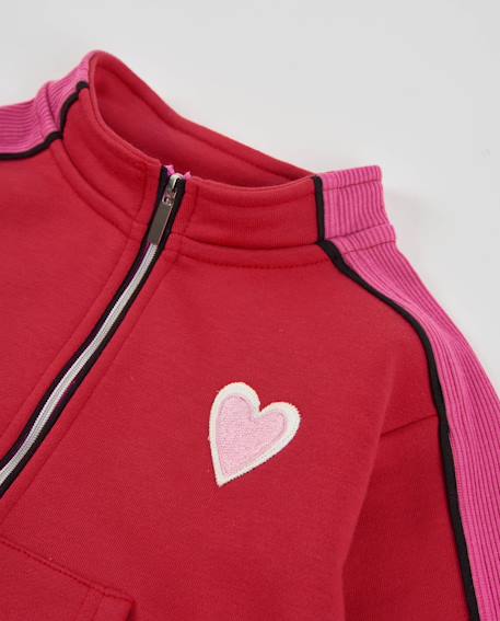 Sweat zippé fille en molleton doux à motif cœurs Rouge 4 - vertbaudet enfant 
