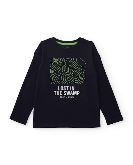 T-shirt garçon en maille avec imprimé géométrique Bleu 1 - vertbaudet enfant 