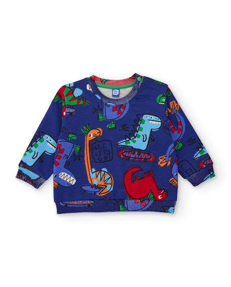 Ensemble garçon en molleton sweat imprimé dinosaures et pantalon Bleu 2 - vertbaudet enfant 