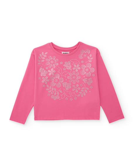T-shirt fille en maille avec imprimé floral brillant Rose 2 - vertbaudet enfant 