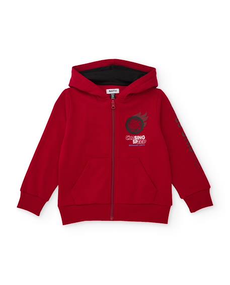 Sweat garçon en jersey avec capuche et fermeture éclair Rouge 1 - vertbaudet enfant 