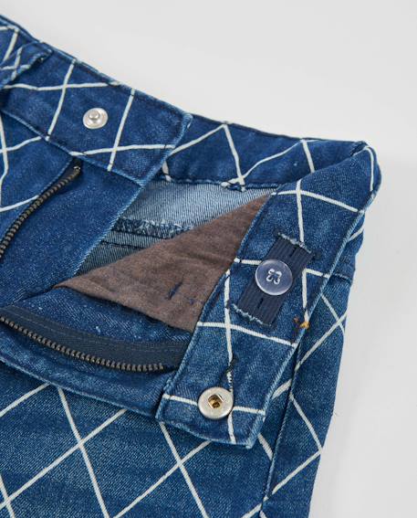 Jean fille avec imprimé géométrique et coupe droite Bleu 3 - vertbaudet enfant 